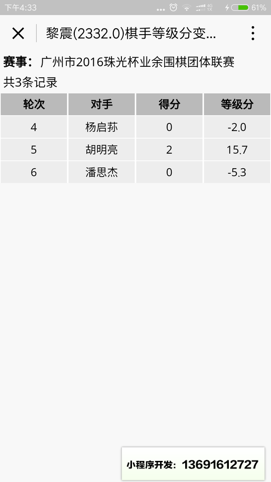 围棋等级分小程序截图