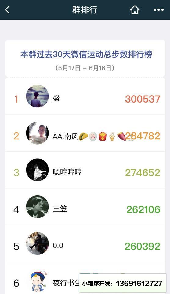 30天运动步数群排行榜小程序截图